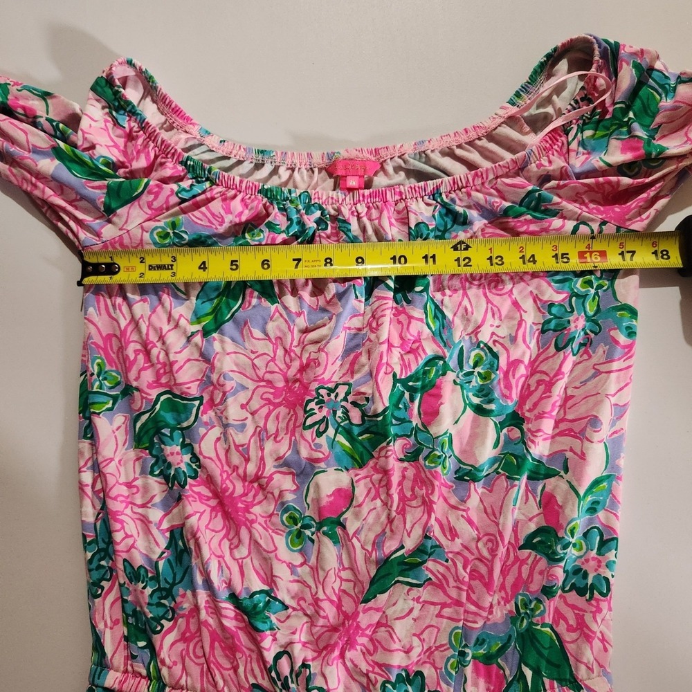 Lilly Pulitzer Lana Skort romper Pink Blossom Try Your Zest Sz M Off Shoulder - Picture 10 of 10